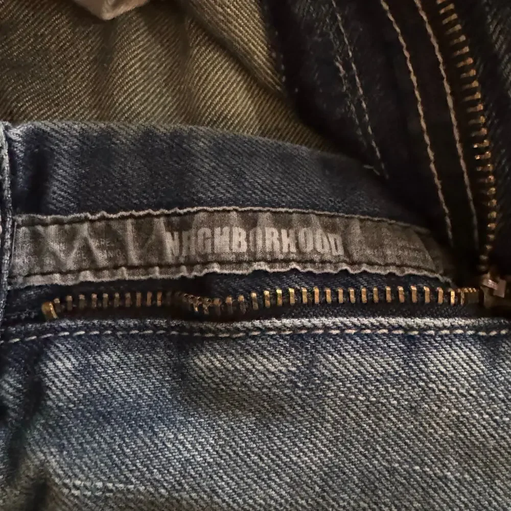 Neighborhood Men’s Narrow Straight Selvage Denim Jean SZ 32 Embroidered Grunge